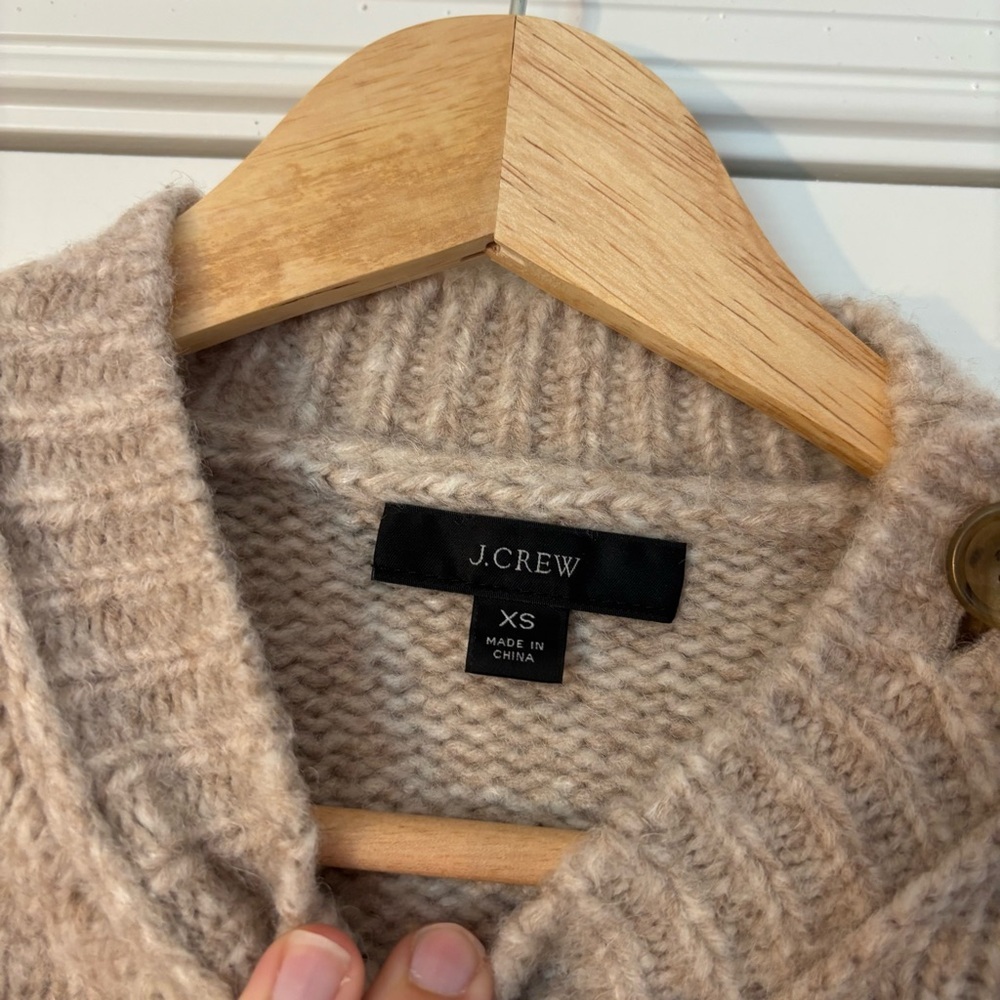 J. Crew Cream Beige Button Shoulder Heathered Sweater Ribbed Alpaca Wool XS Soft - Picture 4 of 8